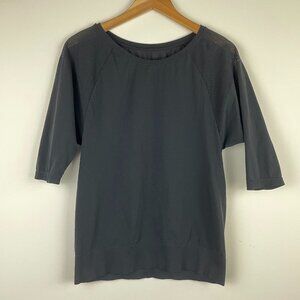Sweaty Betty Black Crewneck Mesh Perforated Panel Sweater Sz S